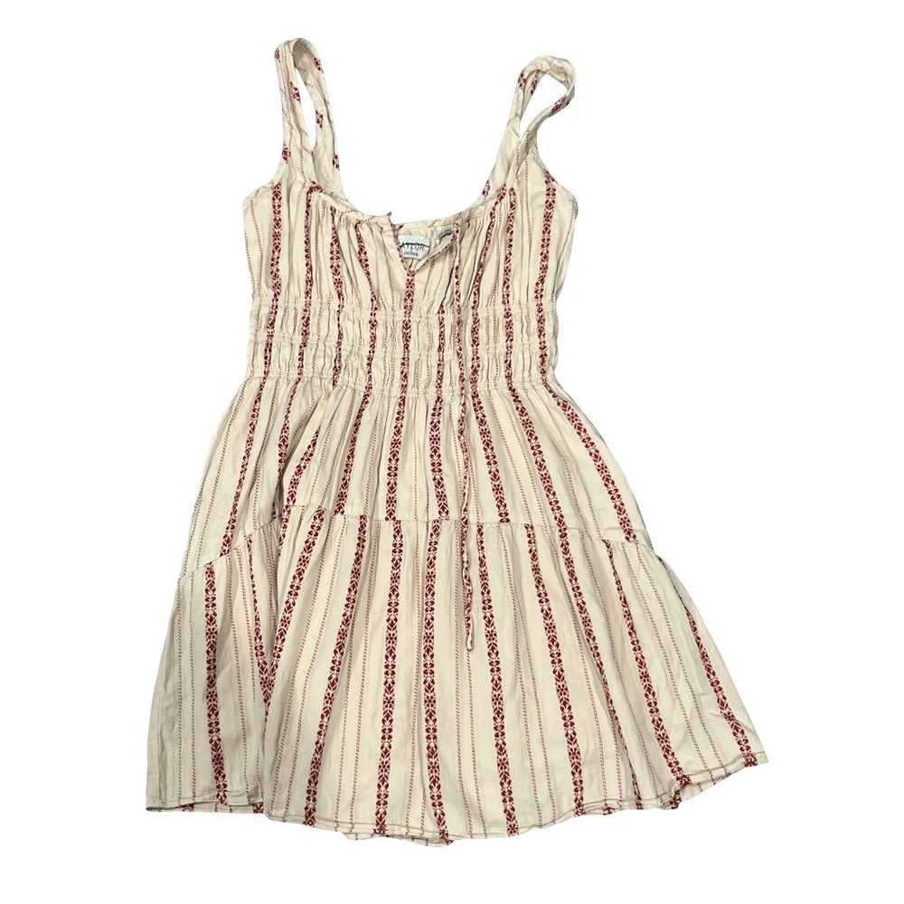 SAYLOR Zinnia Cream Red Ikat Striped Smocked Mini Dress Size M $297